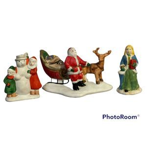 Little Christmas Village Figurines - Vintage - Lemax -Santa Claus Sleigh - Snow